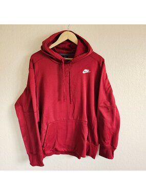 Nike Dri-Fit Maroon Pullover Hoodie Sweatshirt White Logo & Kangaroo Pocket Sz L